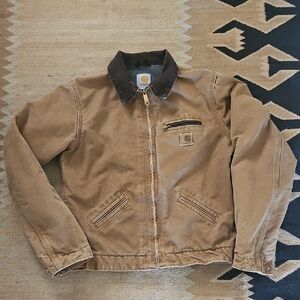 Carhartt Tan Work Jacket with Dark Brown Collar